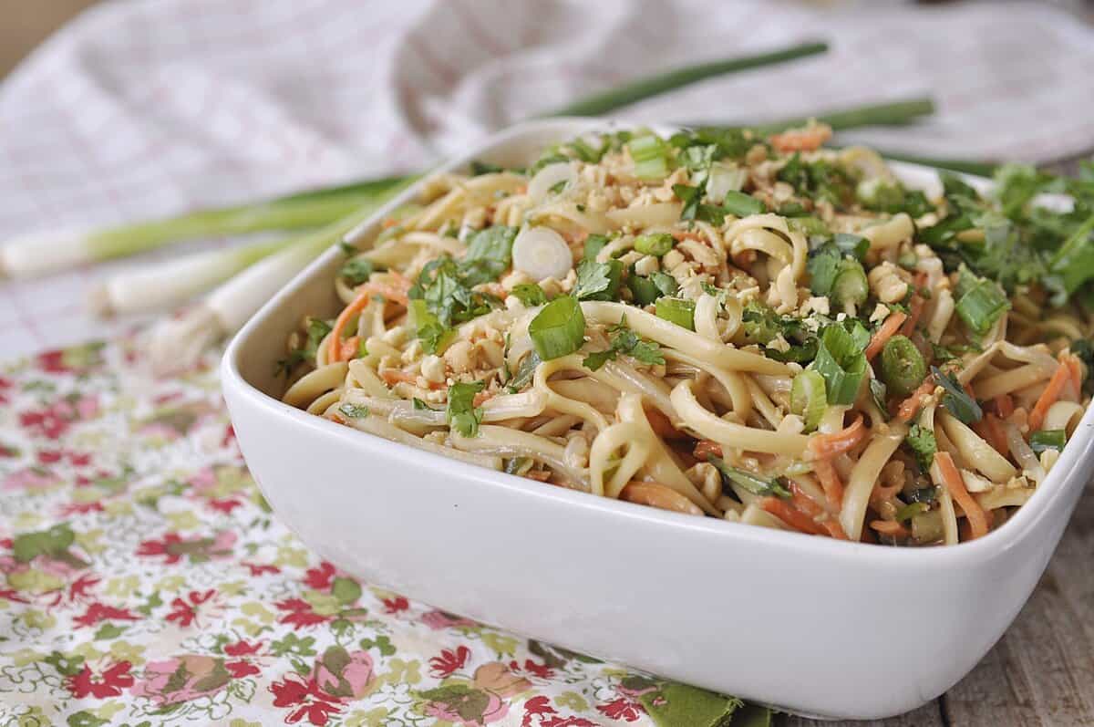 Crunchy Thai Noodle Salad WHITE BOWL OF THAI NOODLE SALAD