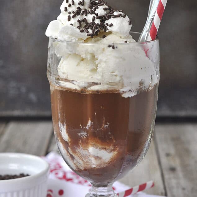 ice cream soda in a glass with a straw