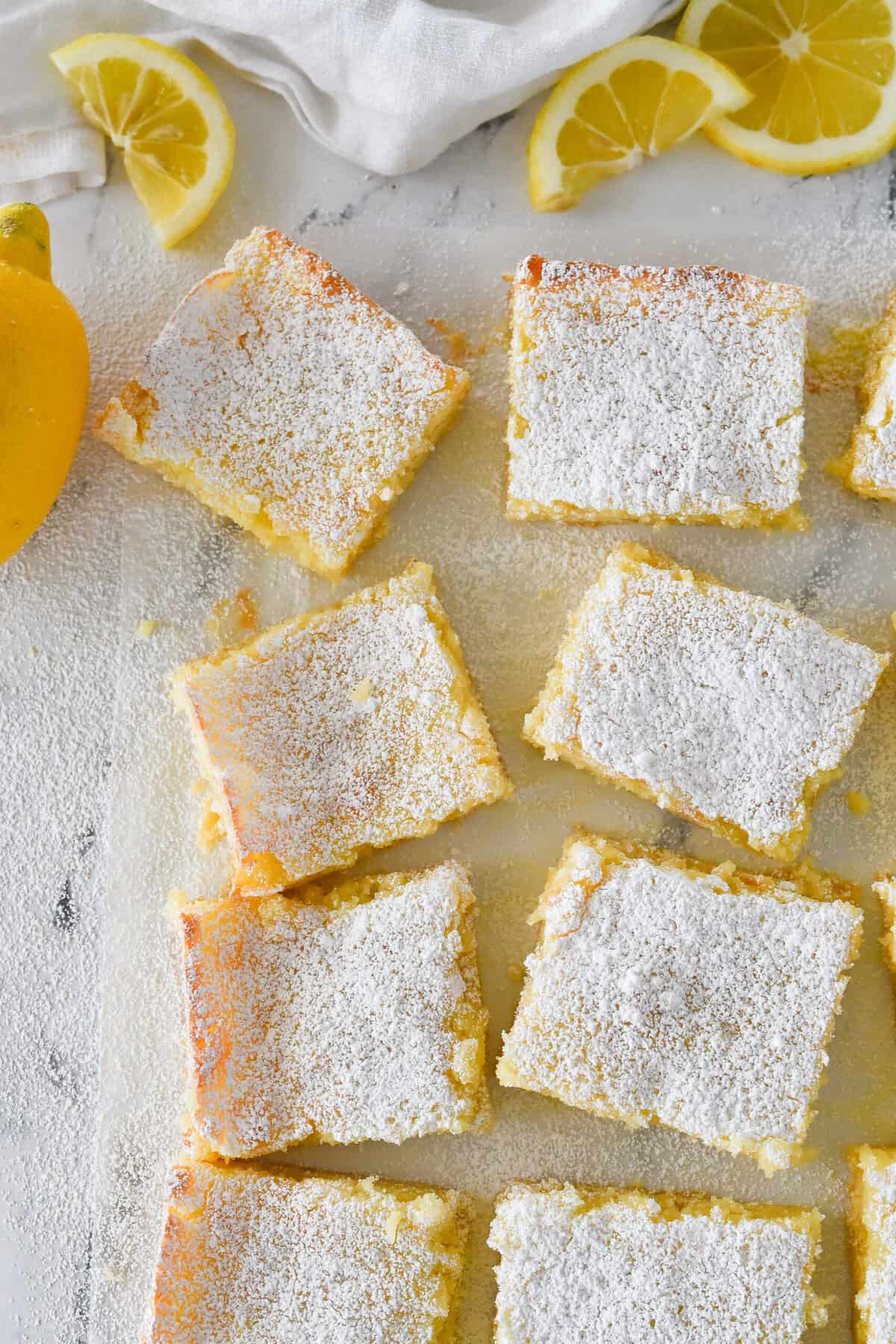 overhead shot of lemon ooey gooey cake
