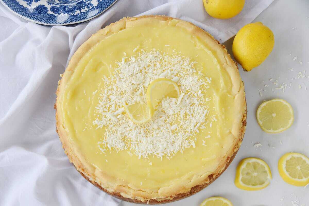 overhead s hot of lemon white chocolate cheesecake