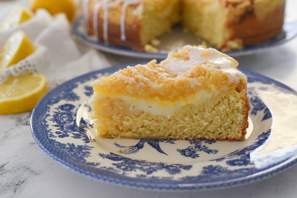 slice of lemon cream cheese coffee cake