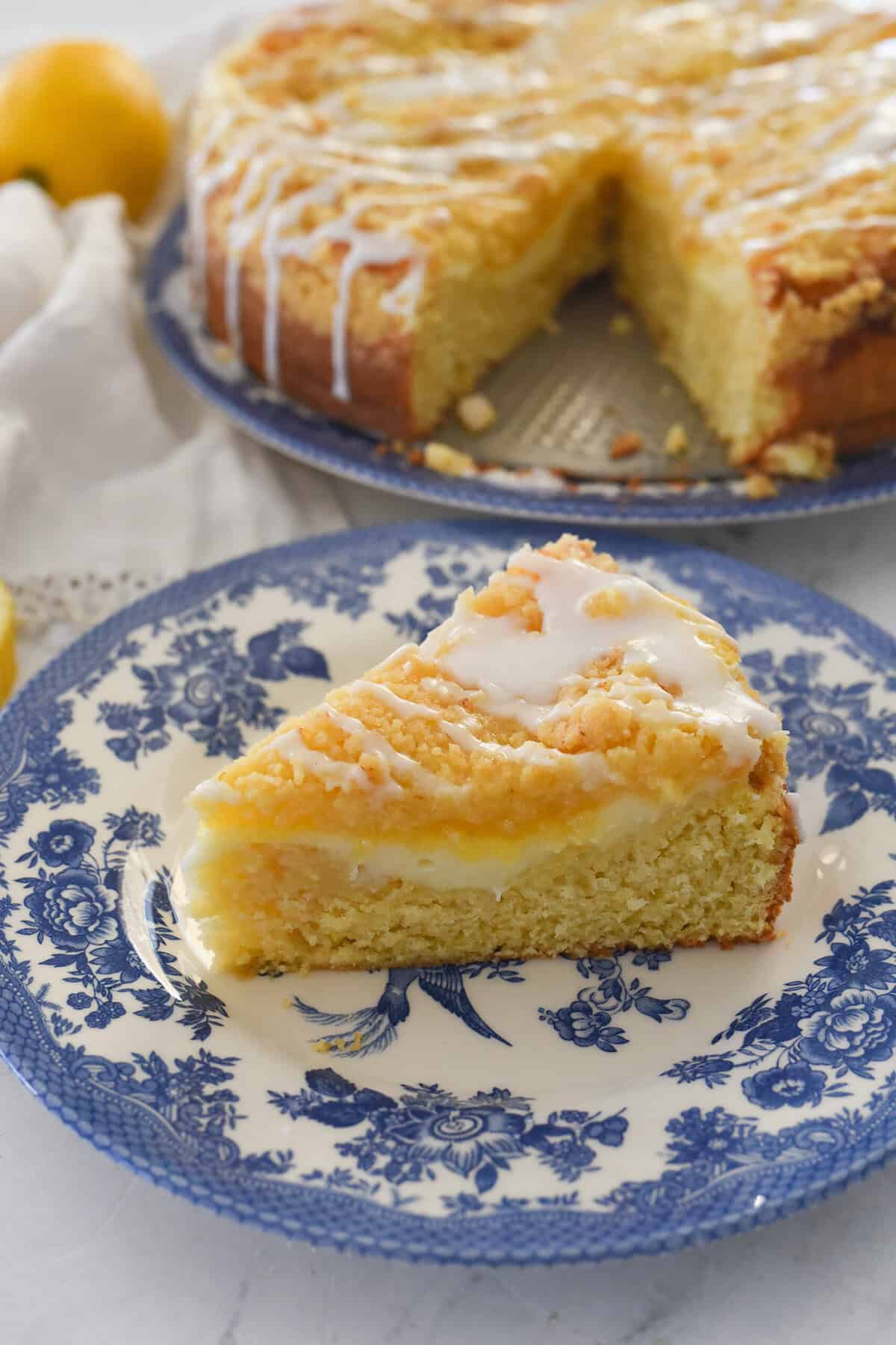 slice of lemon coffee cake on a plate