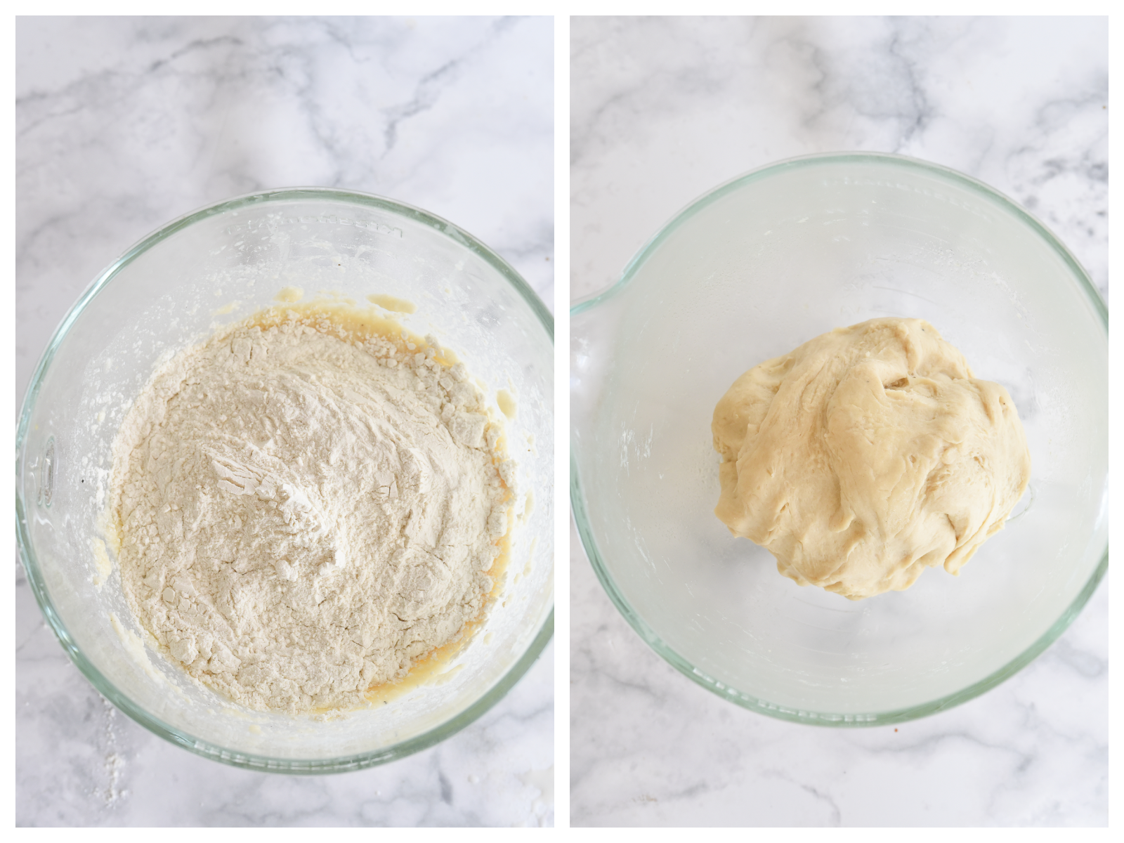 adding in dry ingredients and kneading doughfor potato rolls