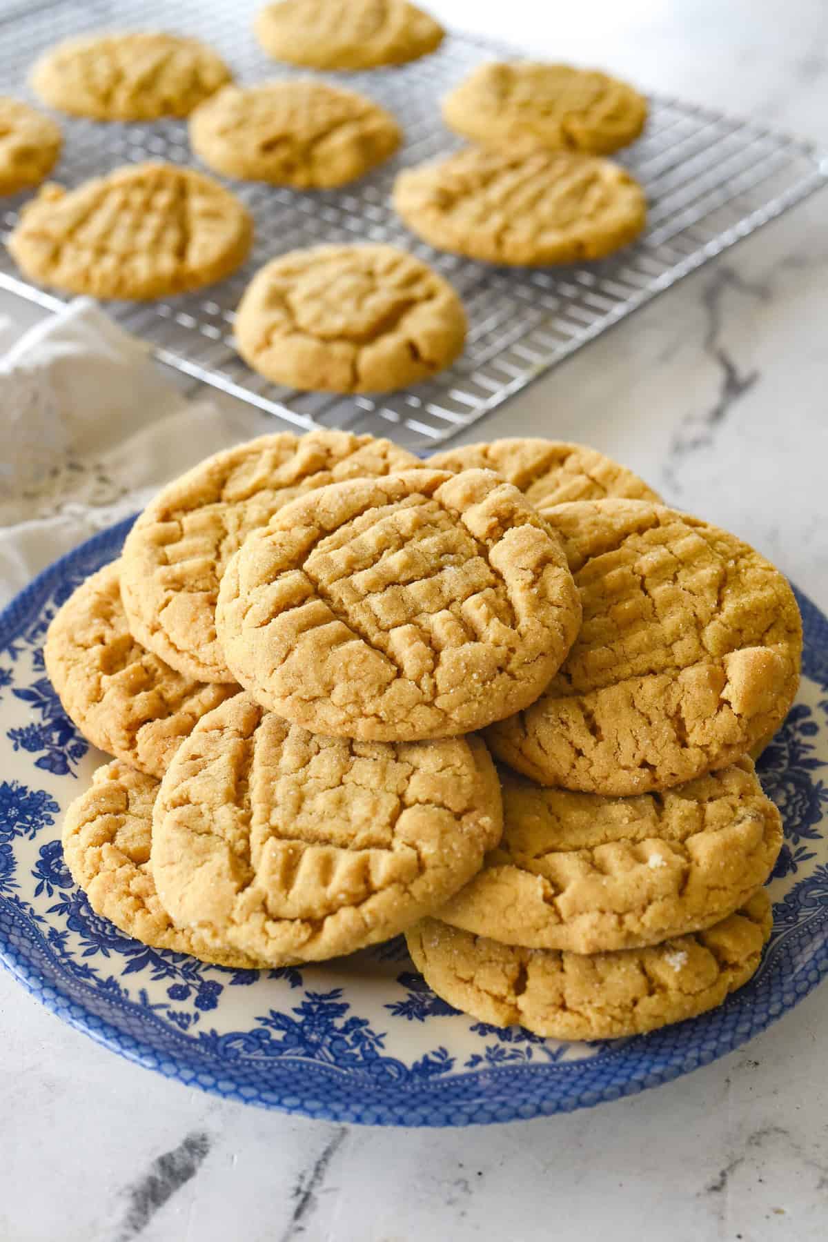 plate full of peanut butter cookies