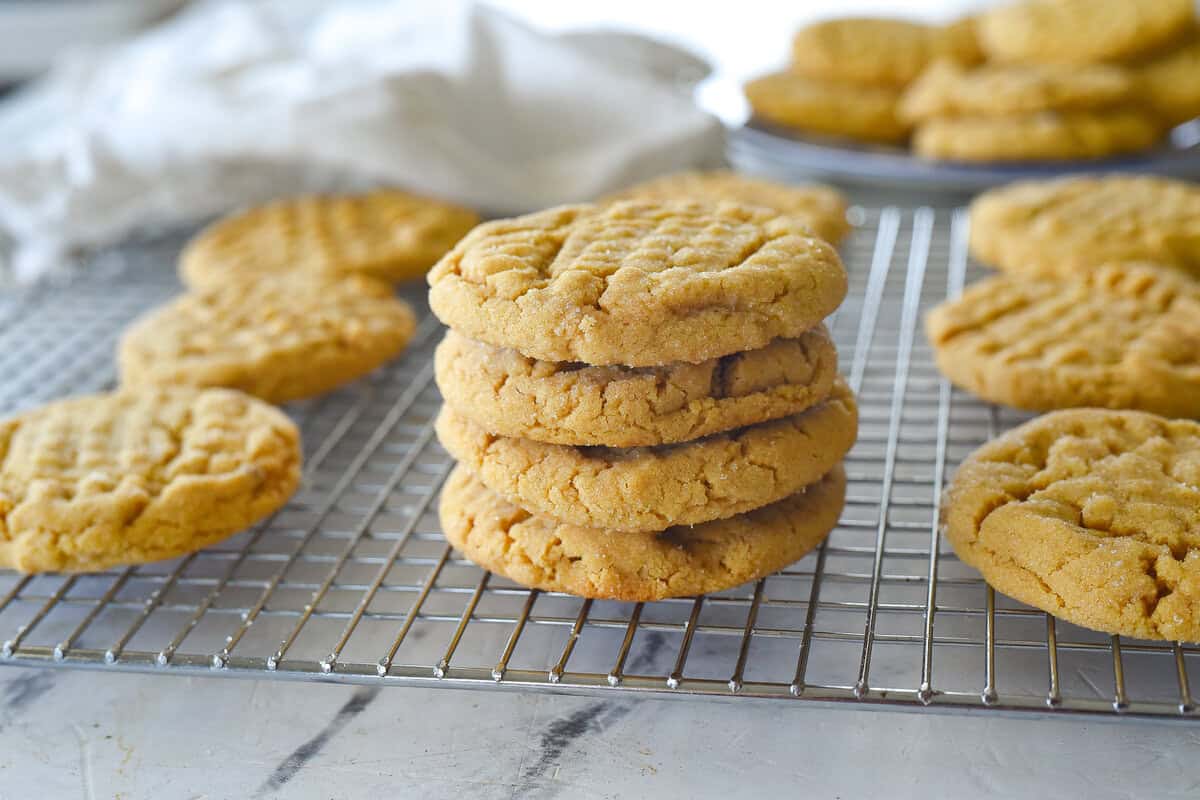peanut butter cookies on a cooling rack