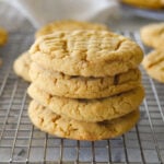 stack of peanut butter cookies on a cooling rack