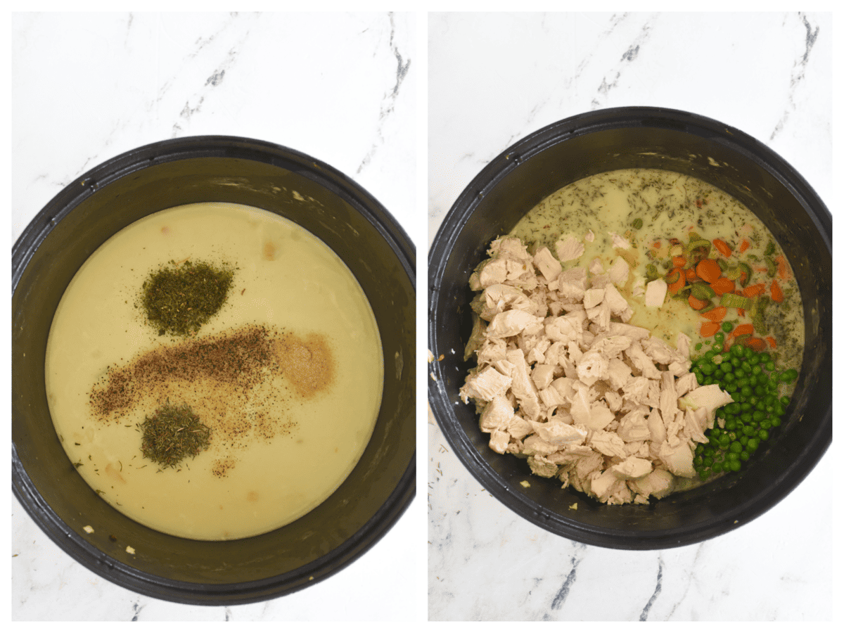 chicken and veggies added into gravy