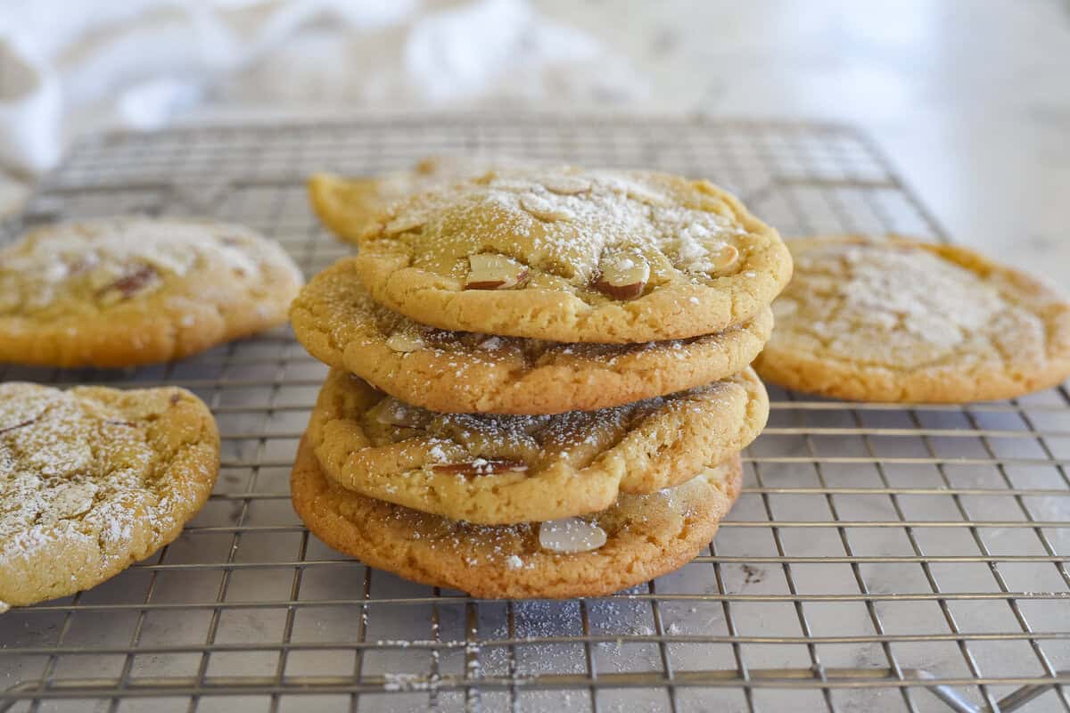stack of almond croissant cookies