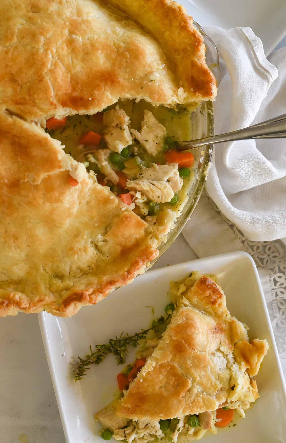 overhead shot of a chicken pot pie