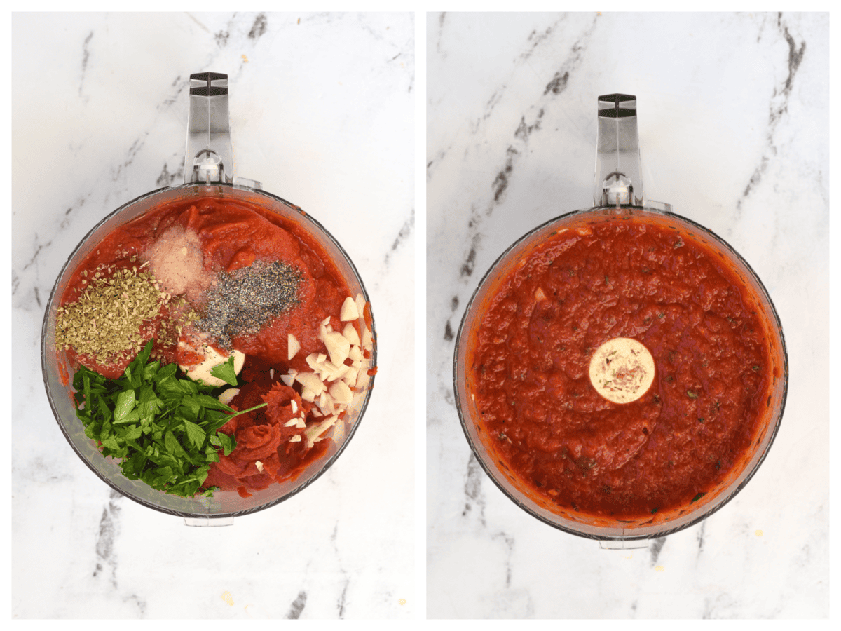 marinara ingredients in a food processor