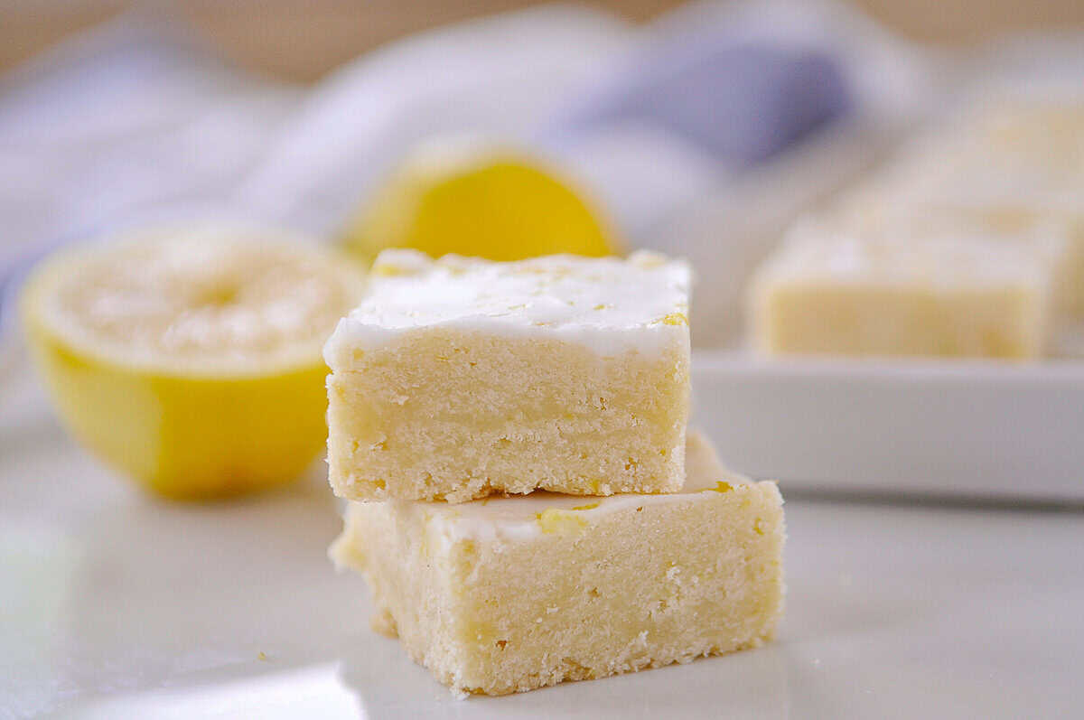 stack of two pieces of lemon shortbread