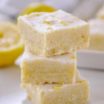 stack of three pieces of lemon shortbread