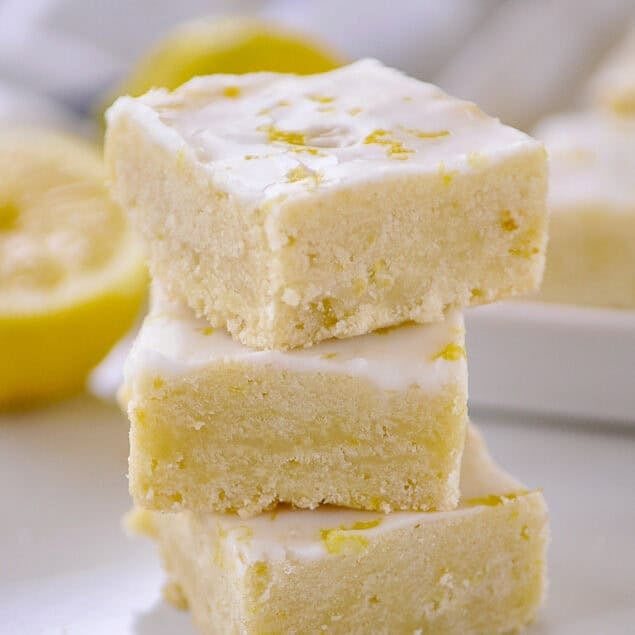 stack of three pieces of lemon shortbread