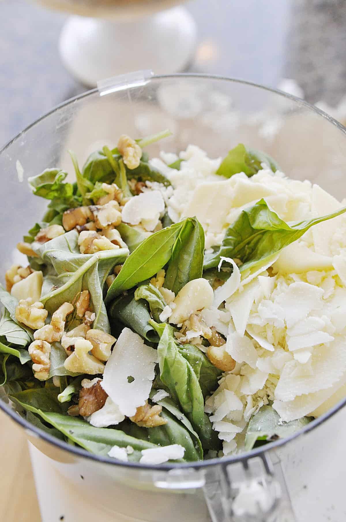 pesto pesto ingredients in a food processor