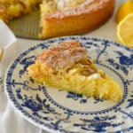 lemon almond butter cake slice on a plate