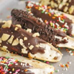 ice cream tacos lined up on a baking sheet