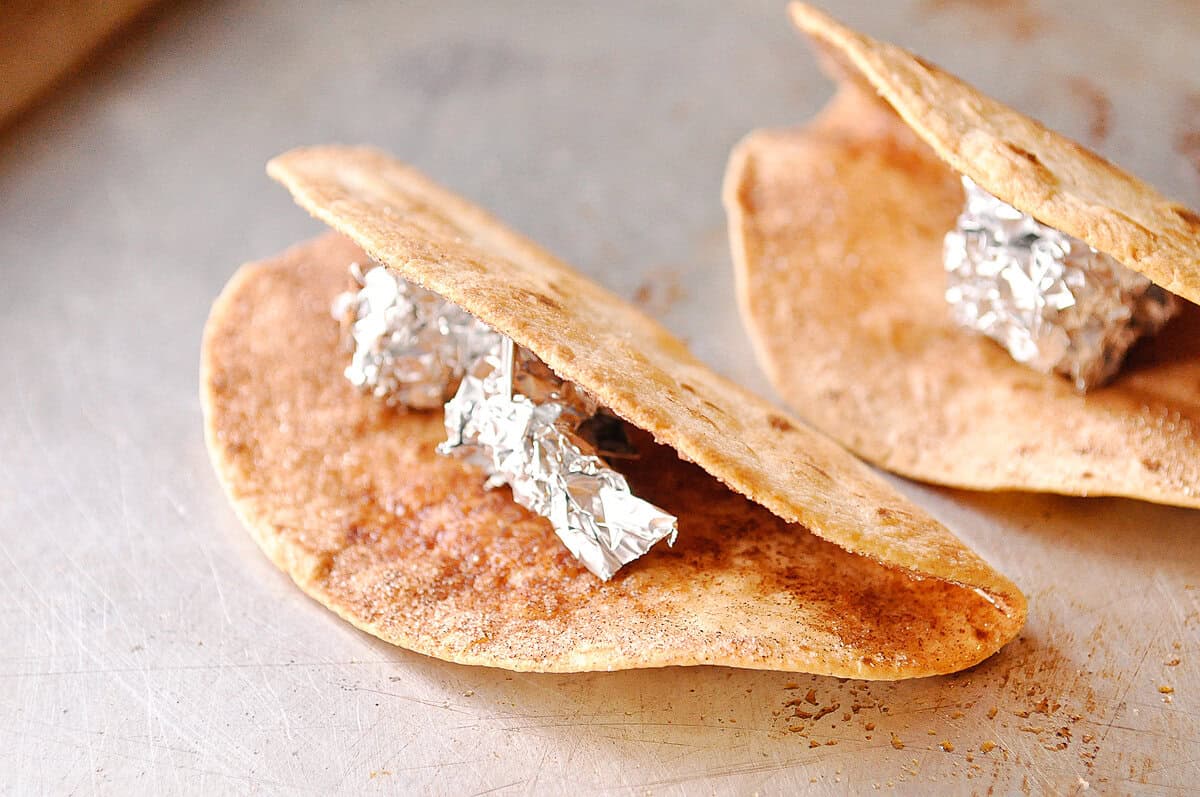 taco with ball of foil holding it open