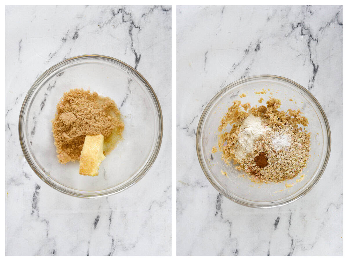 ingredeints for sour cream apple bars in a bowl
