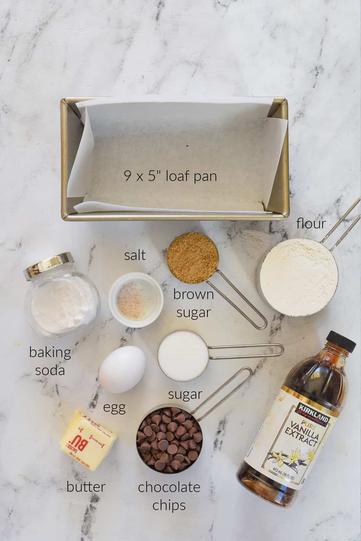 ingredients for small batch chocoalte chip cookie bars