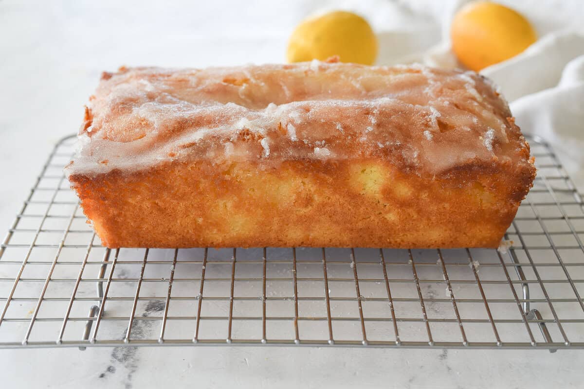 side view of lemon drizzle cake