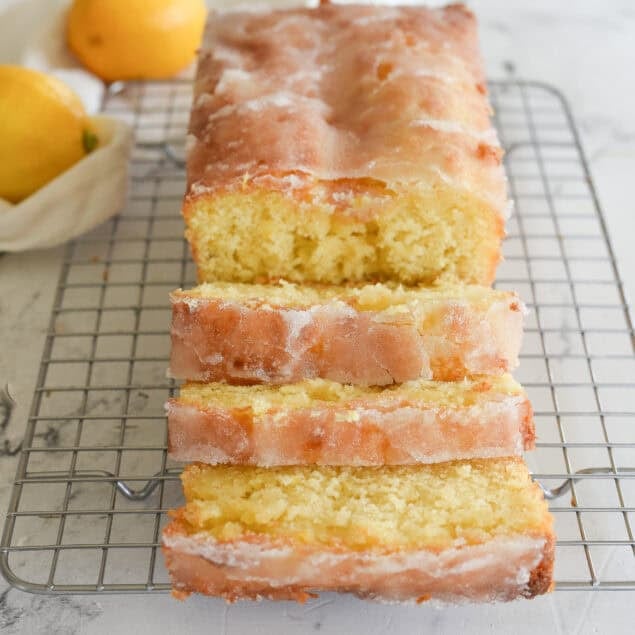 loaf of lemon drizzle sliced