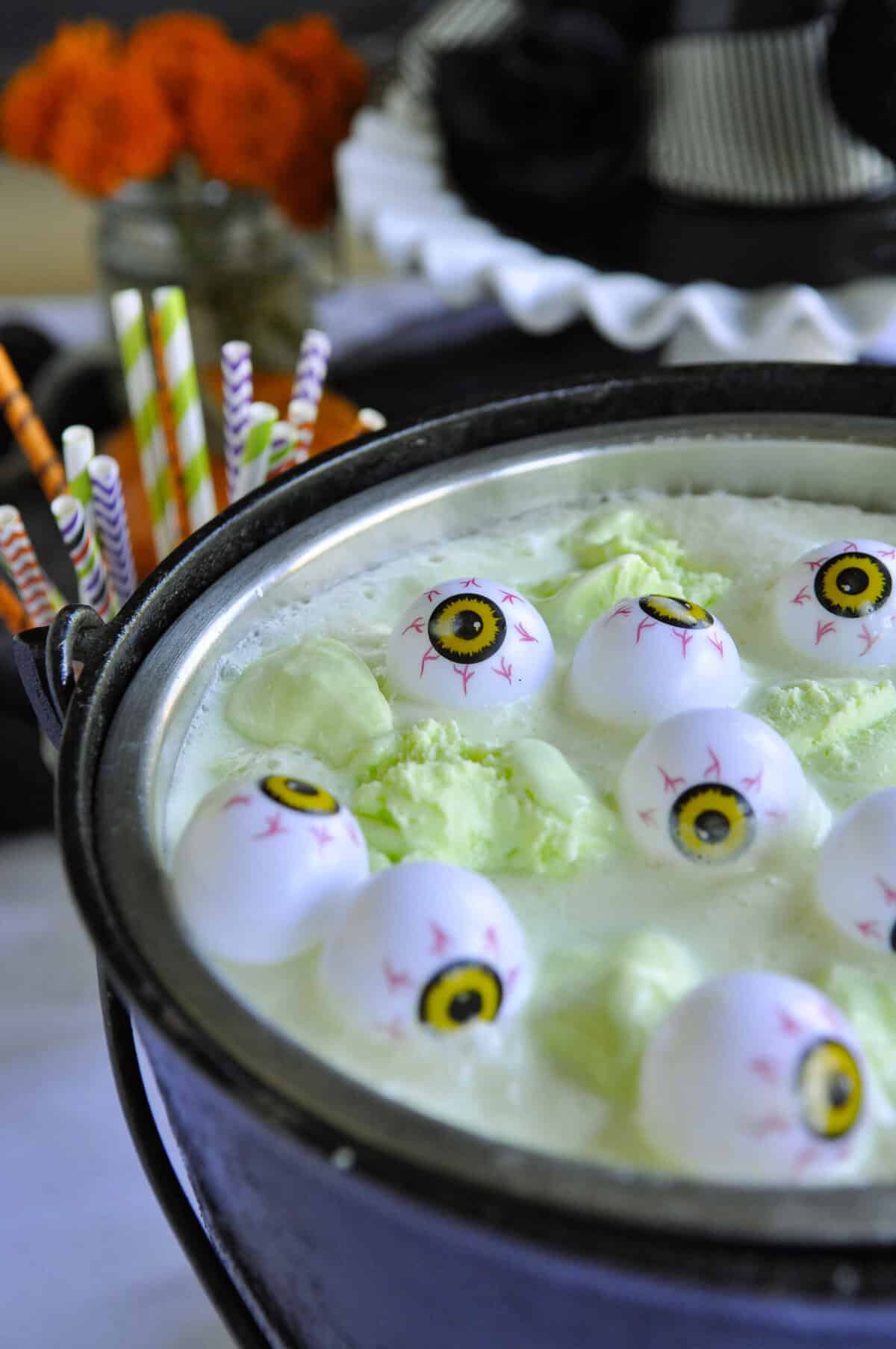 witch's brew with plastic eye balls in it