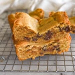 stack of peanut butter chocotlae chip cookie bars